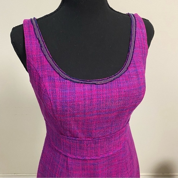 Trina Turk Dress Women’s Size 4 Purple Pink 100% Silk Tweed Dress - Picture 5 of 16